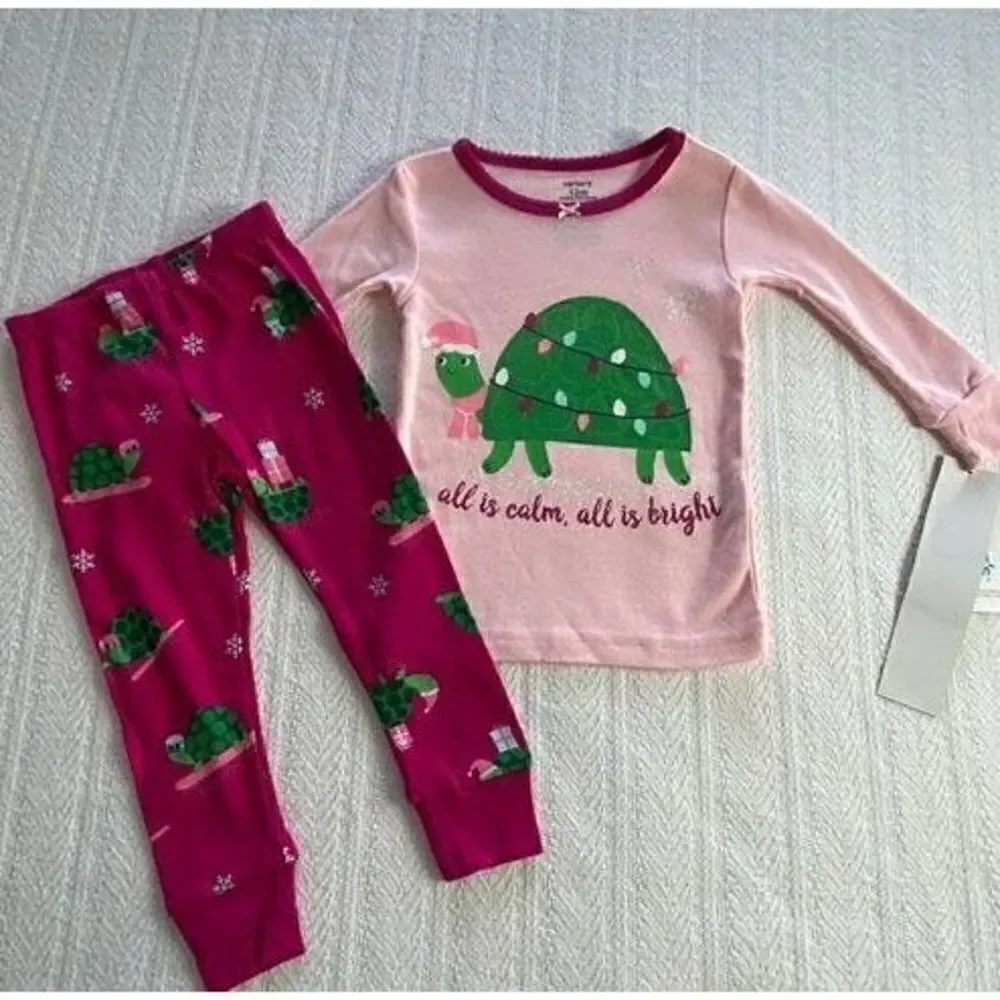 CARTER’S Girls 12M “all is calm, all is bright” Turtle Christmas Pajamas